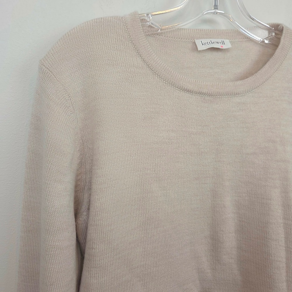 Kettlewell 100% Merino Wool Crew Neck Sweater Beige Oatmeal Womens Medium - Picture 6 of 8